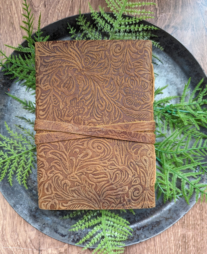 Leather Journal - Floral embossed with Key