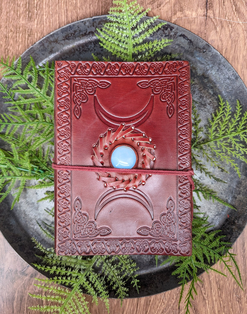Leather Journal - Triple Moon With Opalite