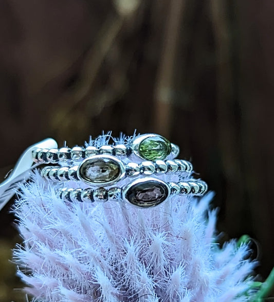 Sterling Silver Stacking Ring w Gemstone - 3 Varieties