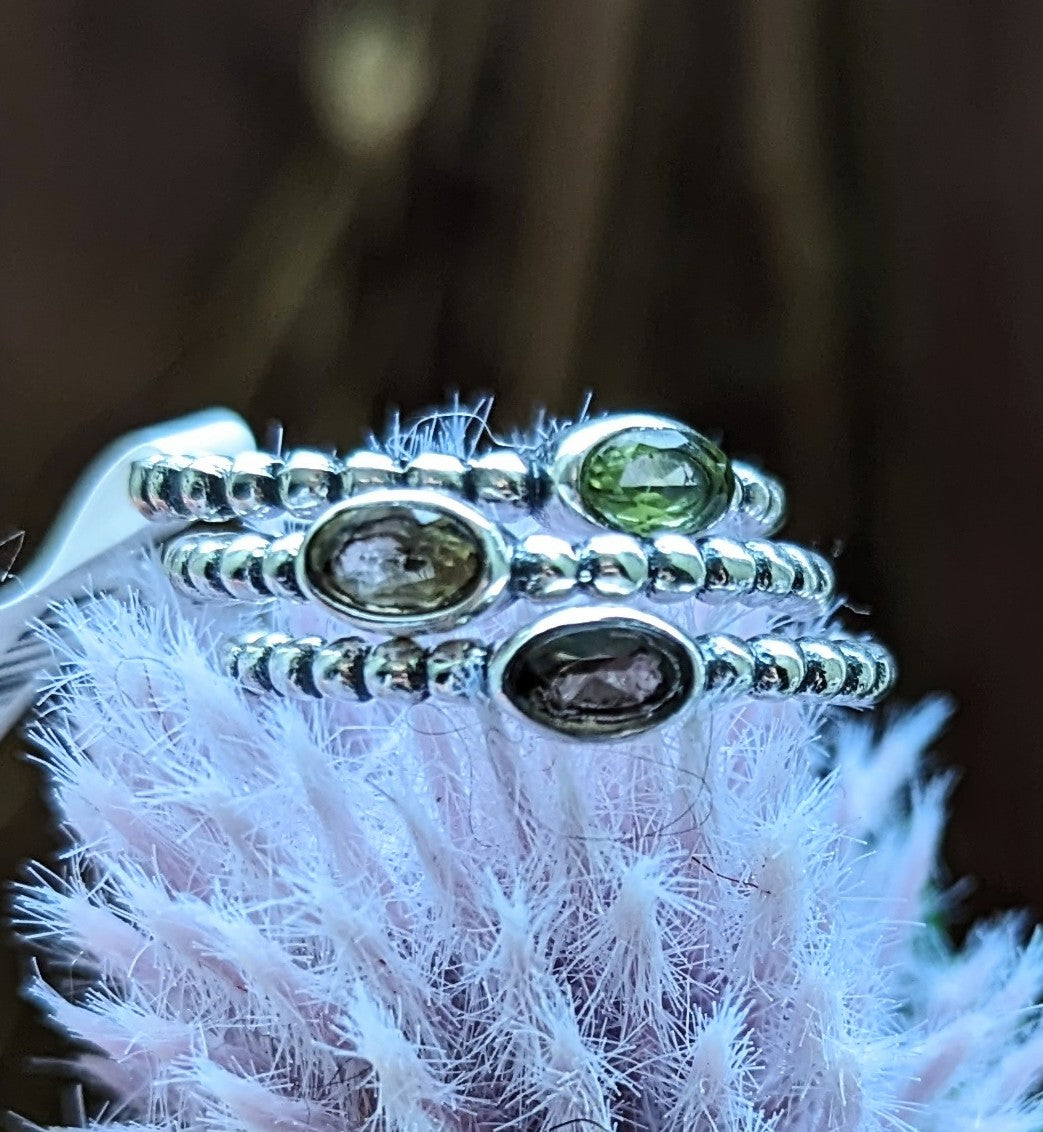 Sterling Silver Stacking Ring w Gemstone - 3 Varieties