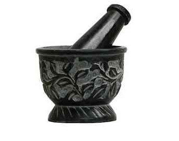 Carved Leaves Soapstone Mortar and Pestle