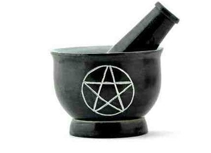 Carved Pentacle Soapstone Mortar and Pestle