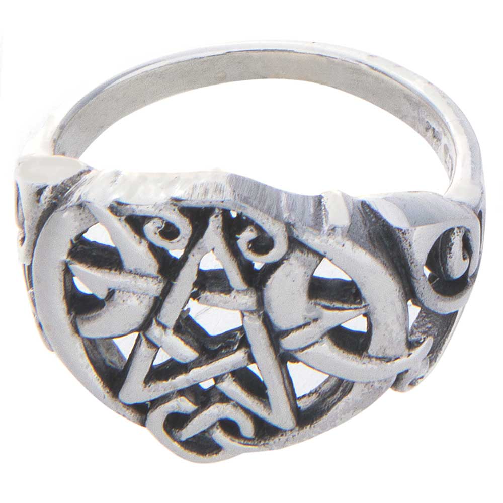 Sterling Silver Triple Moon Pentacle Ring - Size 10