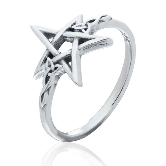 Sterling Silver Night Pentagram Ring - Size 7