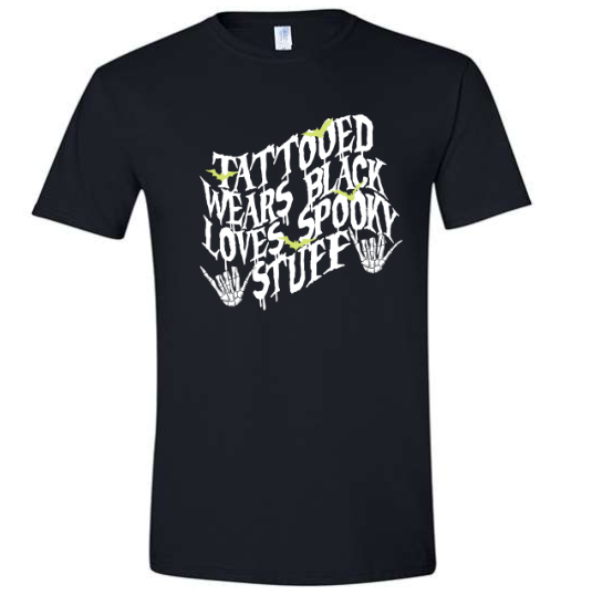 Tattooed Wears Black Loves Spooky Stuff T-Shirt Black