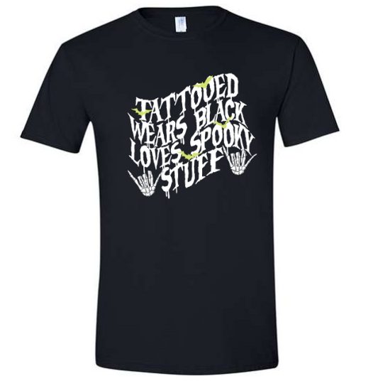 Tattooed Wears Black Loves Spooky Stuff T-Shirt Black