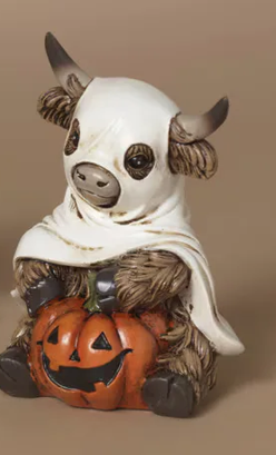 4.5"H Halloween Highland Cow Ghosts