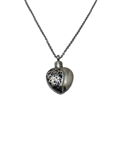 Memorial Keepsake Necklace - Heart with engraved pattern