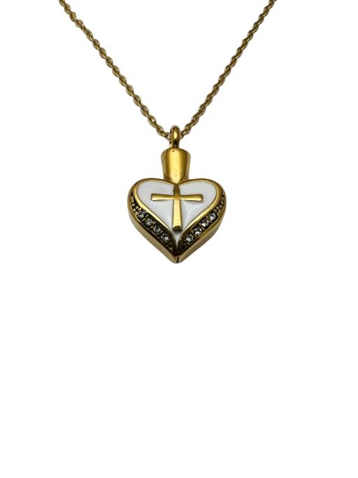 Memorial Urn Pendant - Gold Heart with Cross