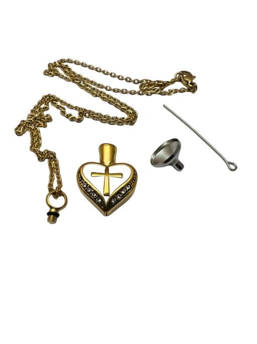 Memorial Urn Pendant - Gold Heart with Cross