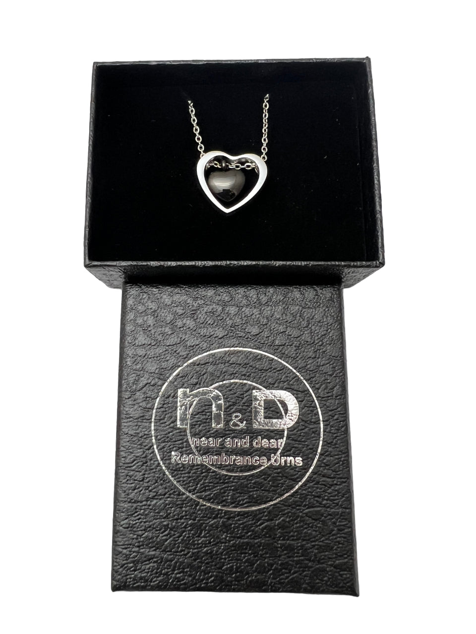 Black Heart Within a Silver Heart - Memorial Urn Necklace