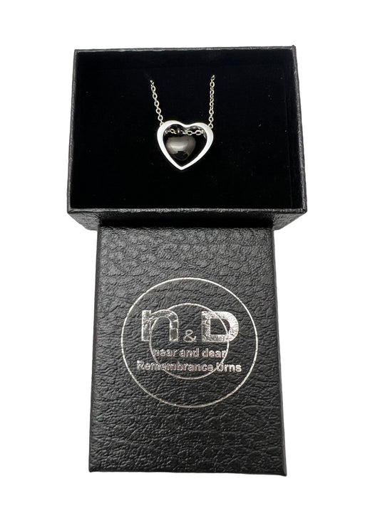 Black Heart Within a Silver Heart - Memorial Urn Necklace