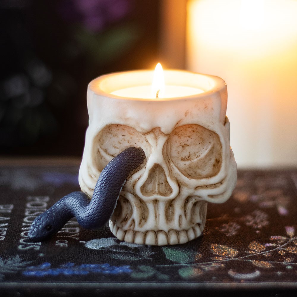 Skull with Snake Tealight Candle Holder