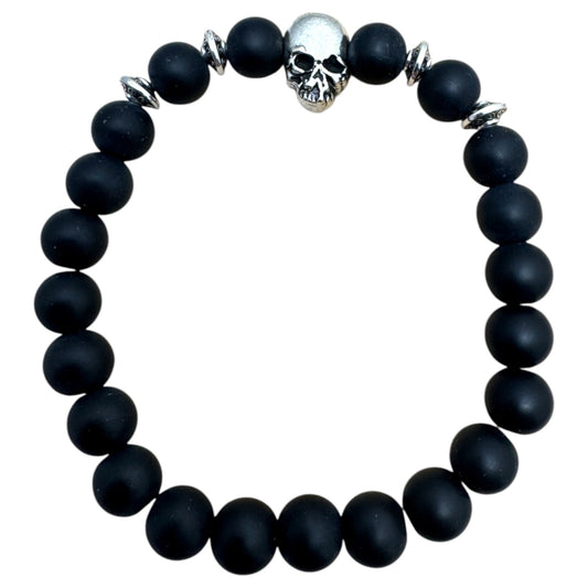 Onyx with Skull Bracelet, 8mm