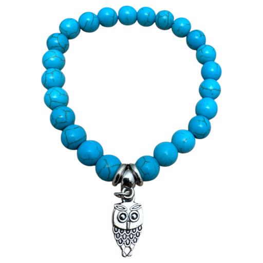 Turquoise with Owl Charm Bracelet 8mm