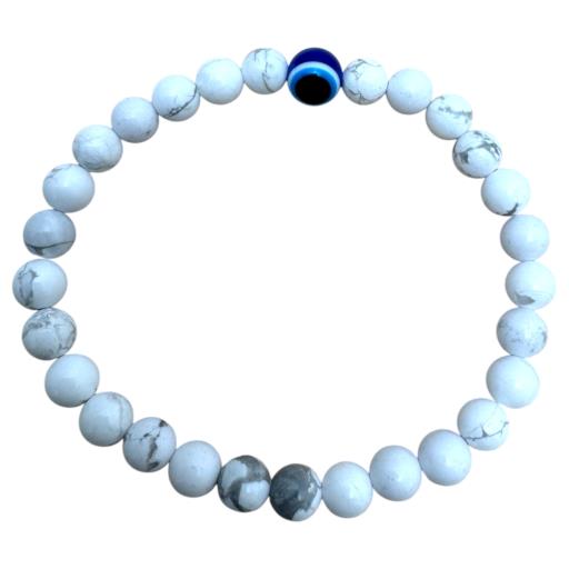 White Turquoise & Evil Eye Bracelet 6mm