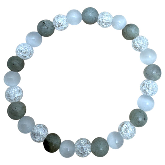 Lightworker Bracelet: Labradorite, Selenite & Crystal, 8mm