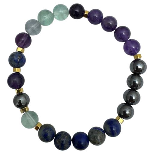 Memory Bracelet: Amethyst, Fluorite, Lapis Lazuli & Hematite 8mm