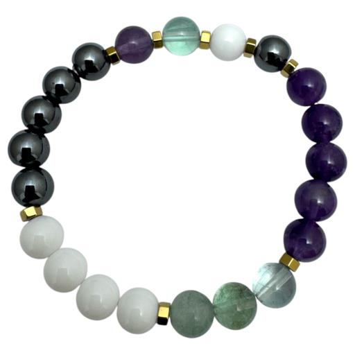 Sleep Bracelet: White Stone, Hematite, Fluorite & Amethyst 8mm