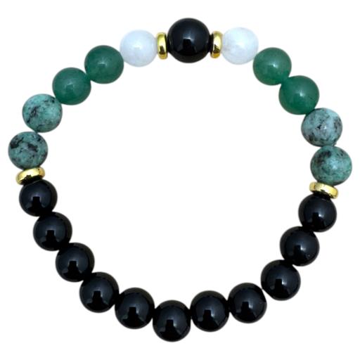 Money & Success Bracelet: Onyx, African Turquoise, Green Aventurine & White Jade 8mm