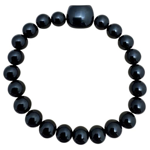 Black Agate with Cat Bracelet 8mm