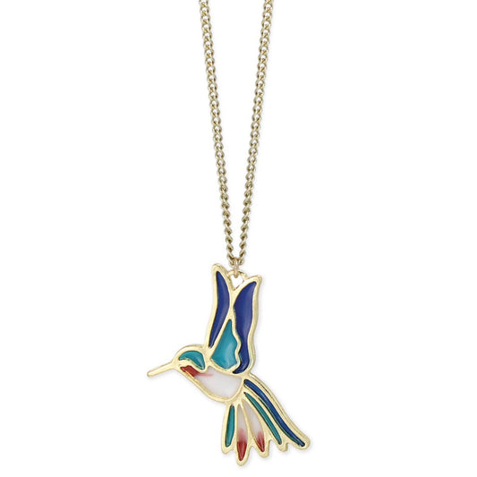 Stained Glass Gold Hummingbird Necklace