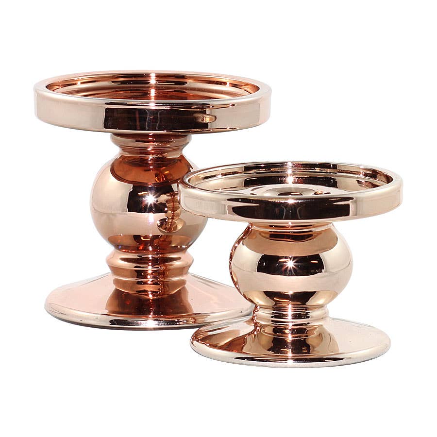 Small Metallic Pillar Candle Holder - Bronze