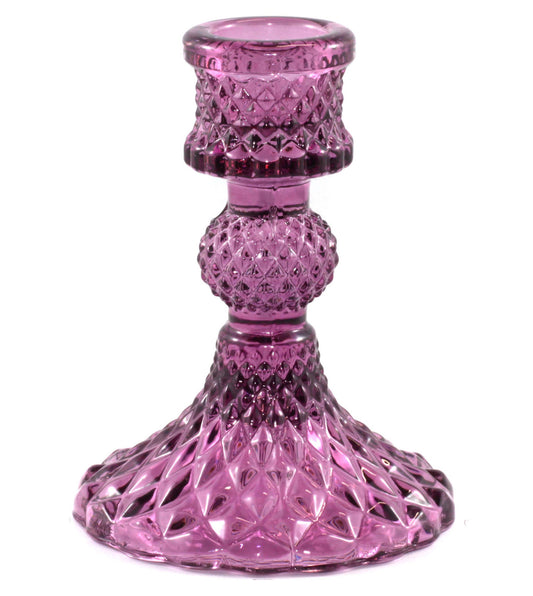 Small Glass Taper Candle Holder - Heather