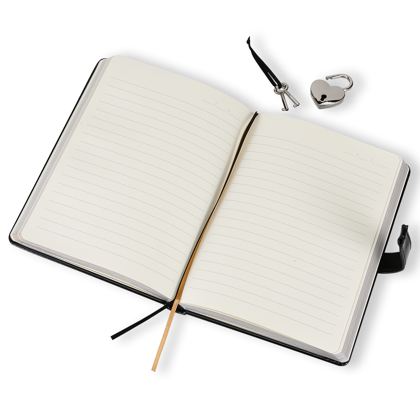 "Hush-Hush" Heart Lock Diary - Metallic Black Leather