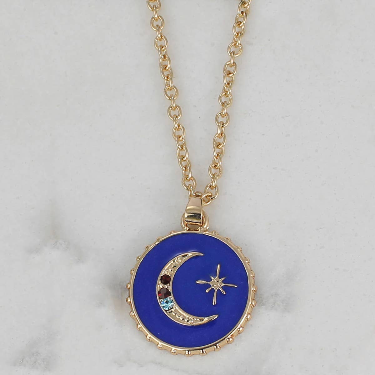 Sparkling Moon Round Charm Necklace