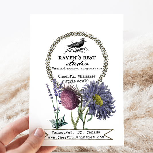 Birthday Card. Vintage Butterfly. Purple Flowers. Floral.