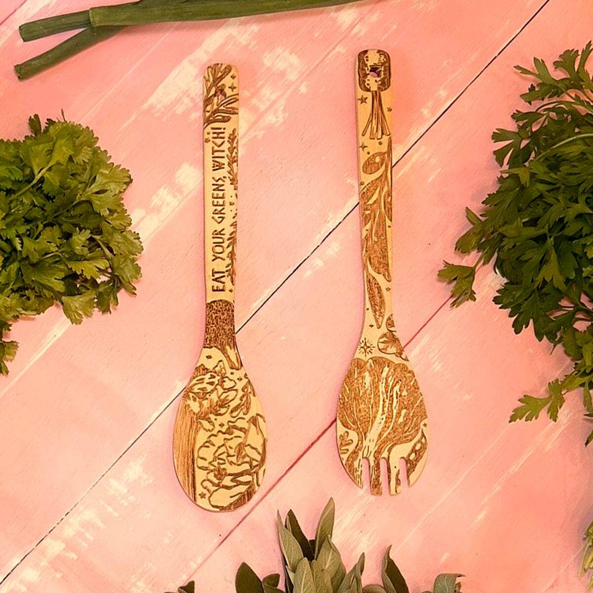 "Eat Your Greens, Witch" Engraved Eco-Friendly Utensils