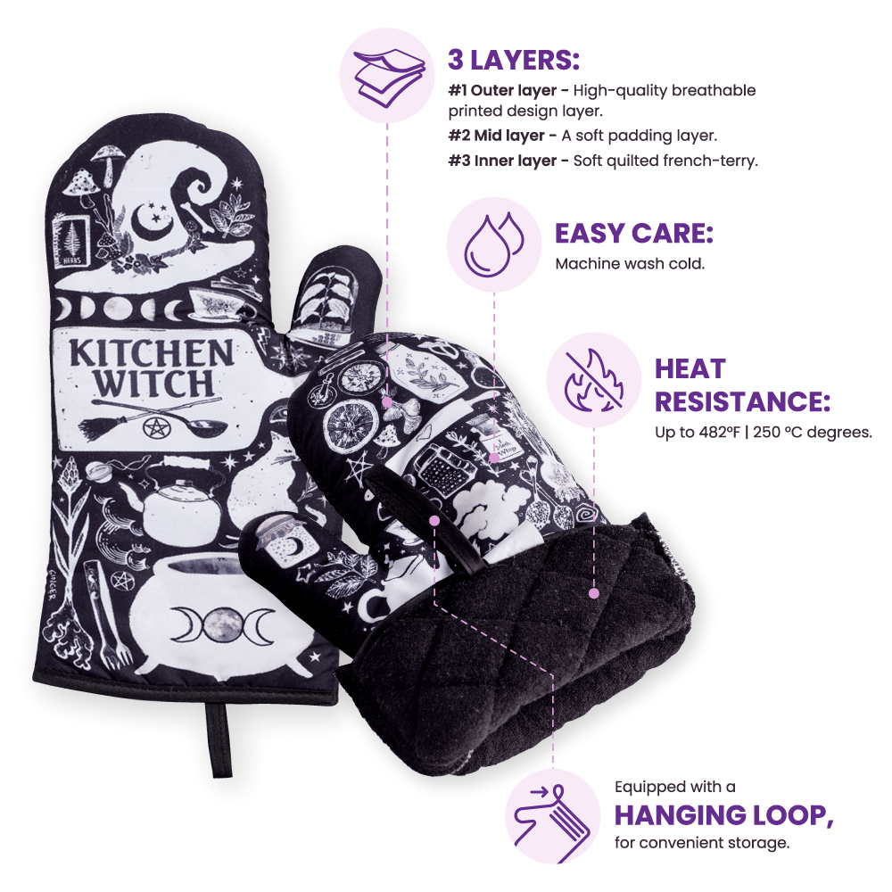 Kitchen Witch Oven Mitt Set - Black and White