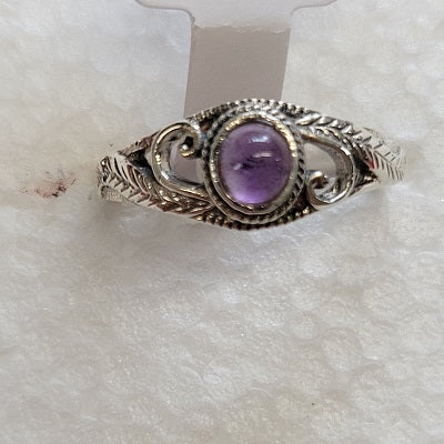 Amethyst (4mm) Sterling Silver Ring - Size 5