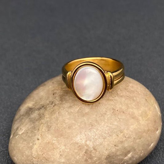 Oval Shell Gold Plated Stainless Steel Ring