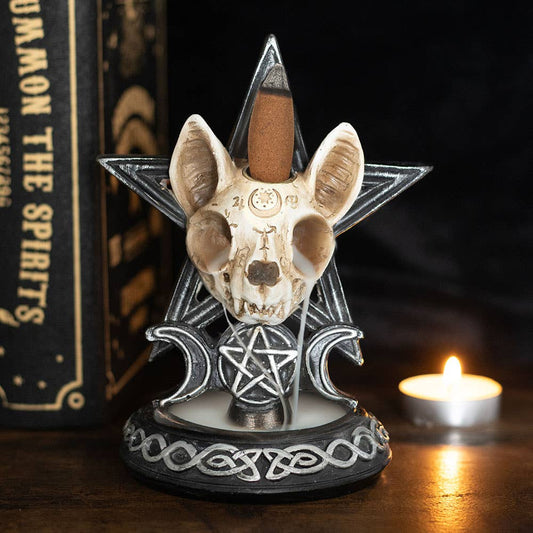 Gothic Cat Skull Backflow Incense Burner