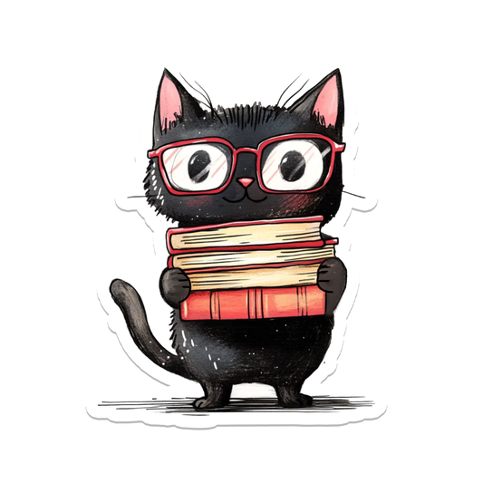Cat and Books | Cute | Reading | Waterproof Sticker | 3": No