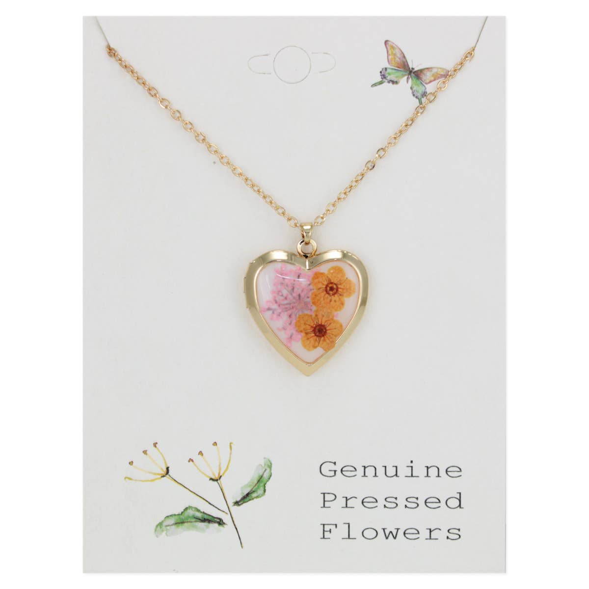 Floral Memories Orange Dried Flower Locket Necklace