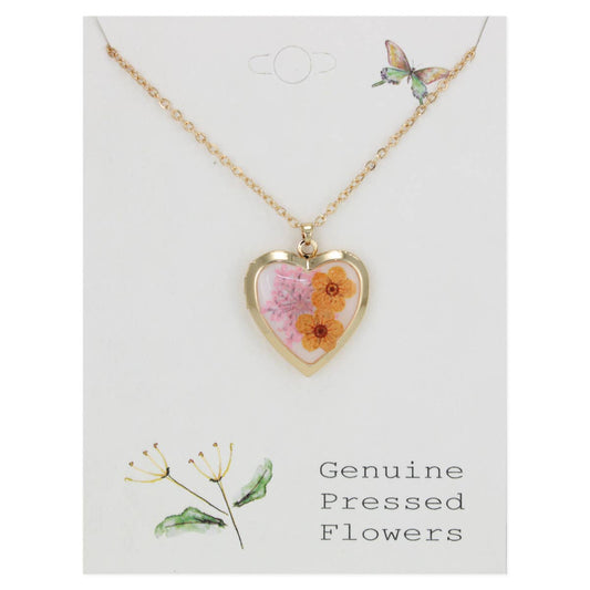 Floral Memories Orange Dried Flower Locket Necklace