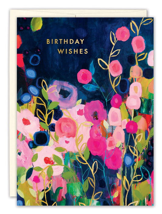 Pink And Blue Flowers Birthday Card