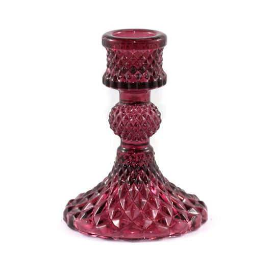 Bordeaux Small Glass Taper Candle Holder (Dark Red)