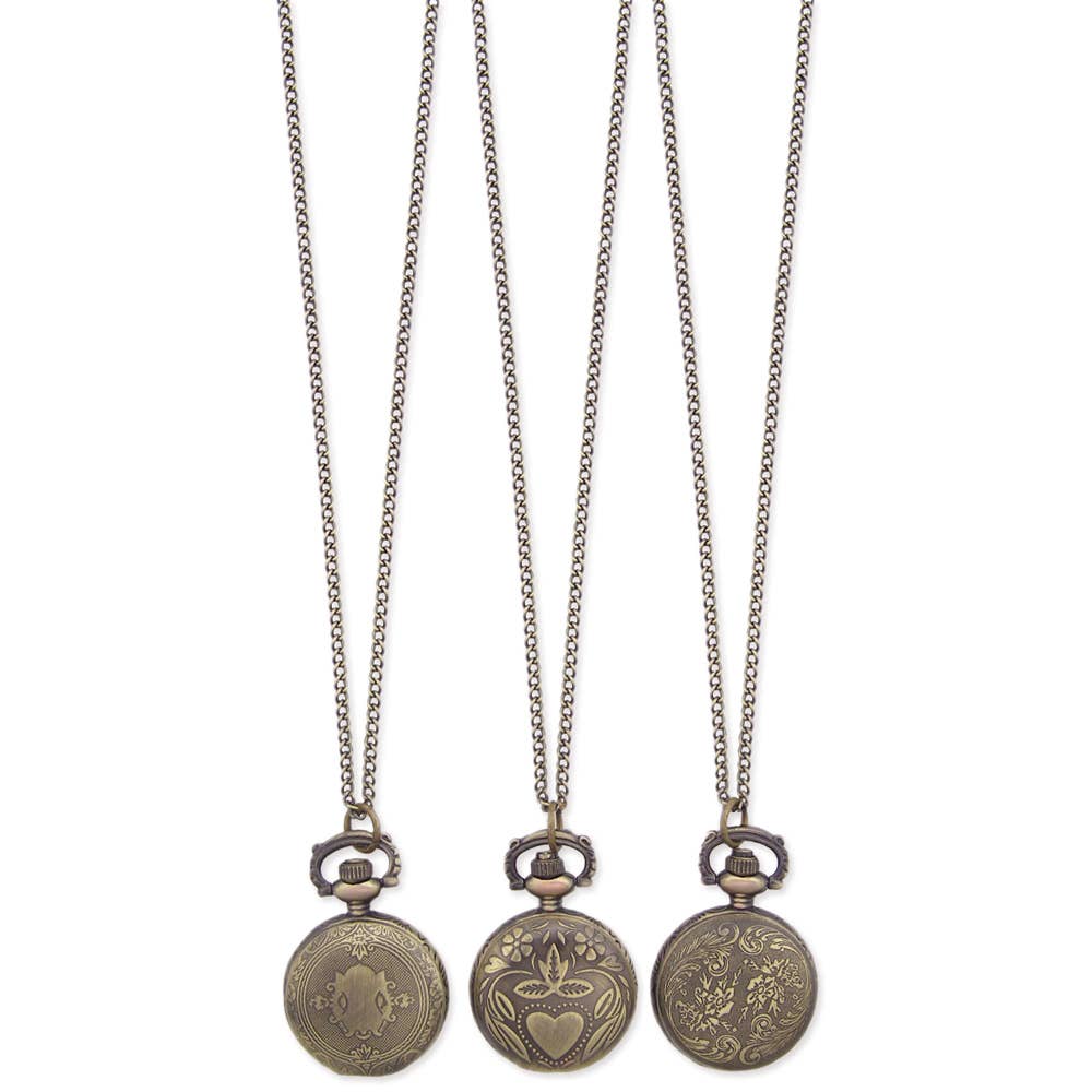 Antiqued Gold Metal Pocket Watch Long Necklace