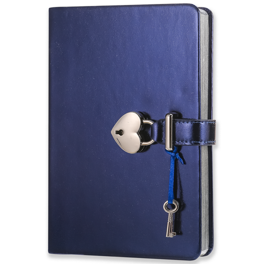 "Hush-Hush" Heart Lock Diary - Metallic Blue Leather