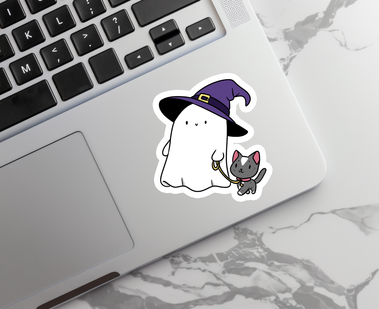 Ghost and Cat | Halloween | Waterproof Sticker | 3": No