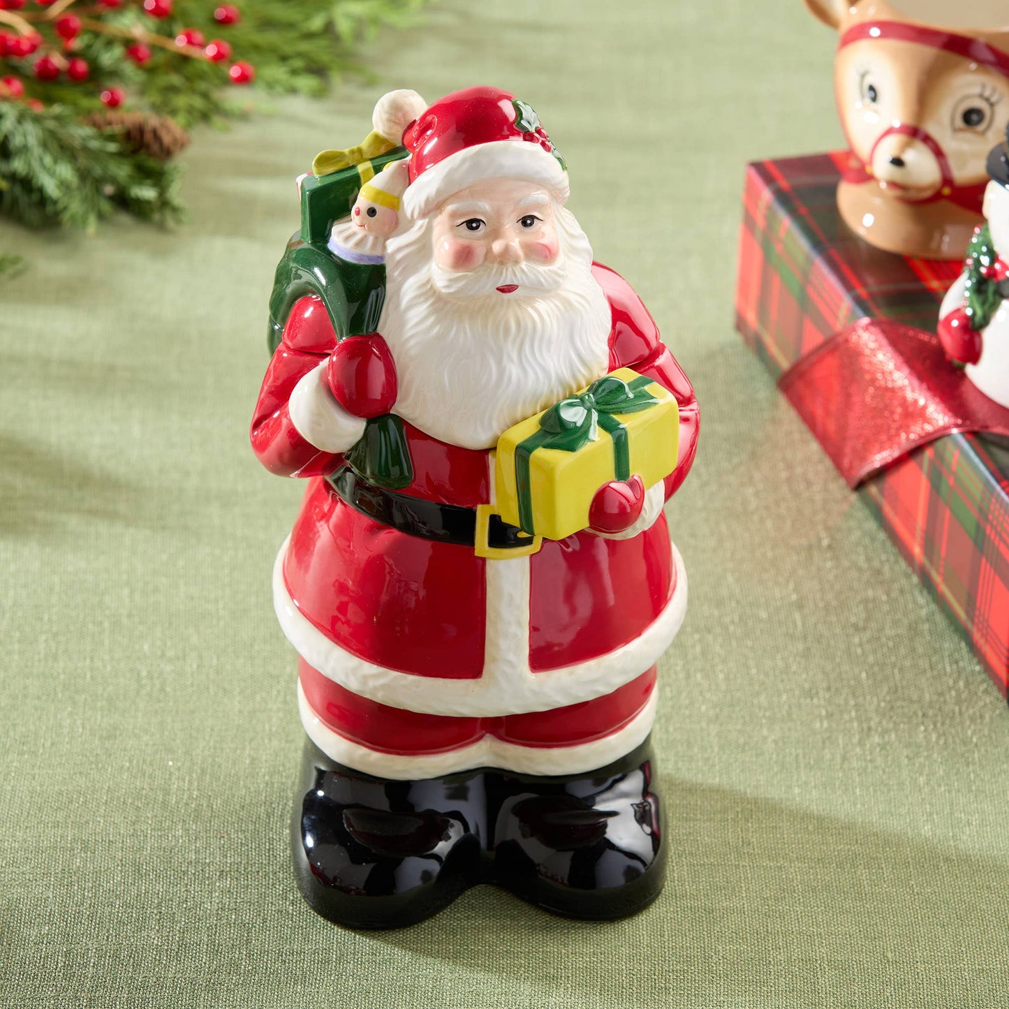 Santa's Retro Christmas 3-D Santa Cookie Jar 12in