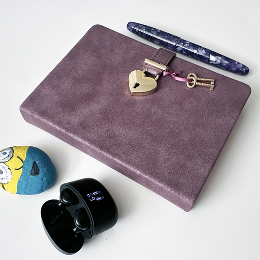 "Hush-Hush" Soft-Touch Heart Lock Diary - Mauve Leather