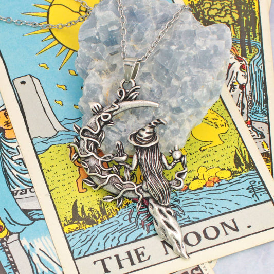 Mystic Maven Silver Moon Witch Necklace