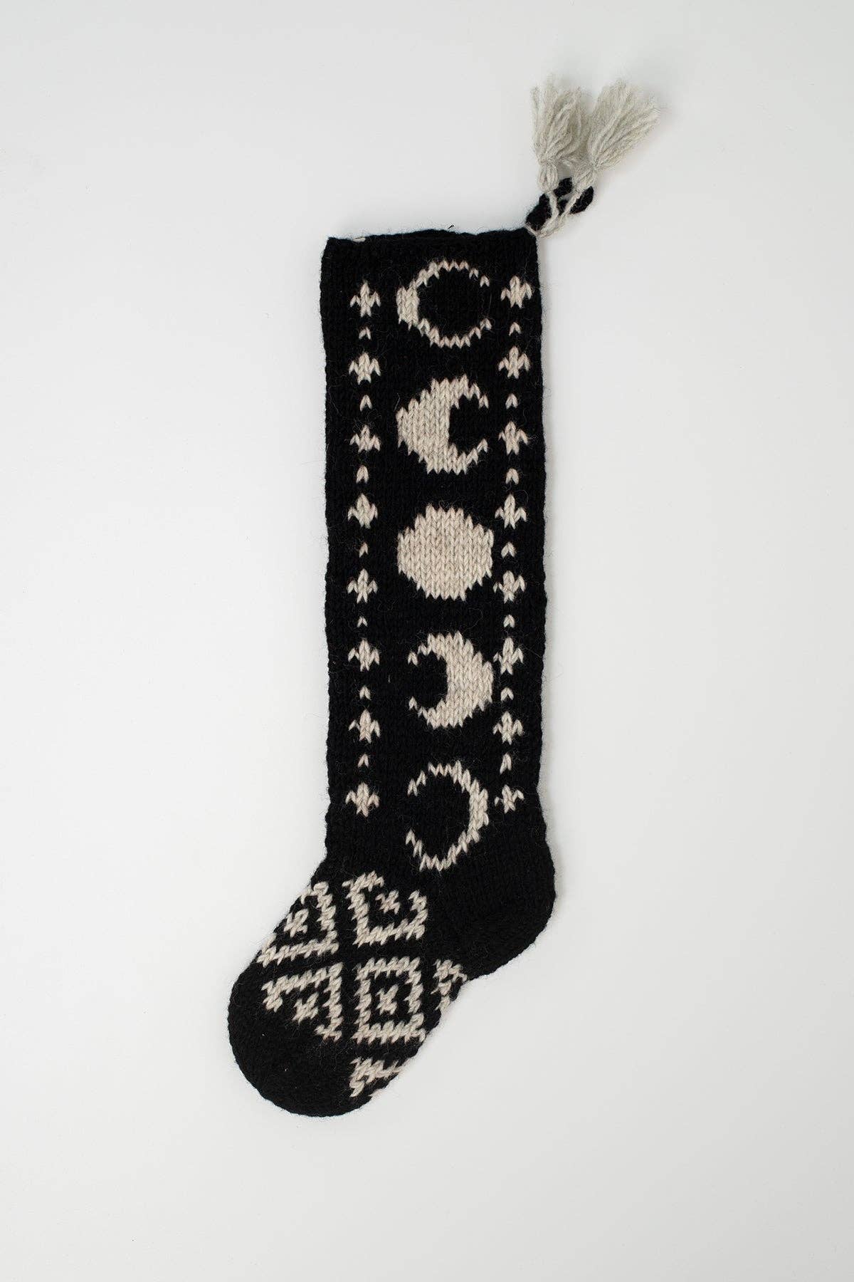 Pure Wool Handcrafted Hand Knit Stocking: Moon Cycle