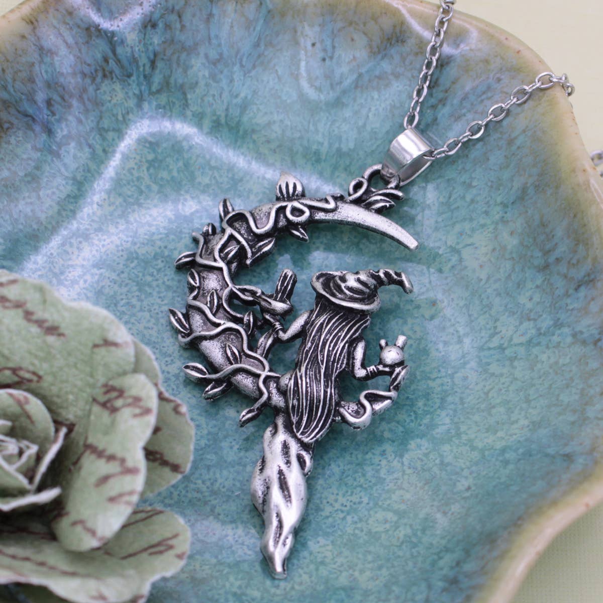 Mystic Maven Silver Moon Witch Necklace