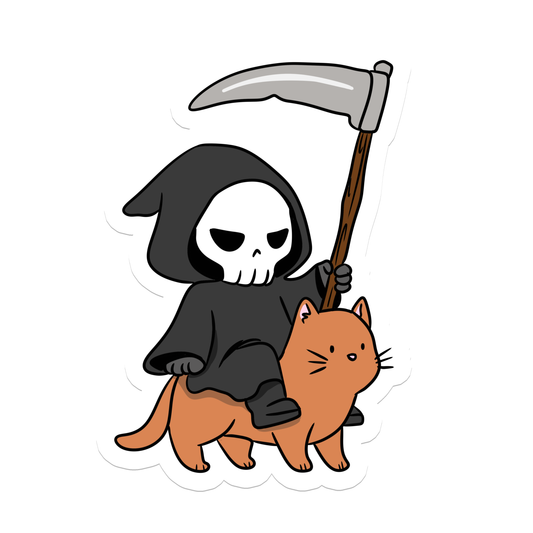 Grim Reaper and Cat | Gothic | Waterproof Sticker | 3"